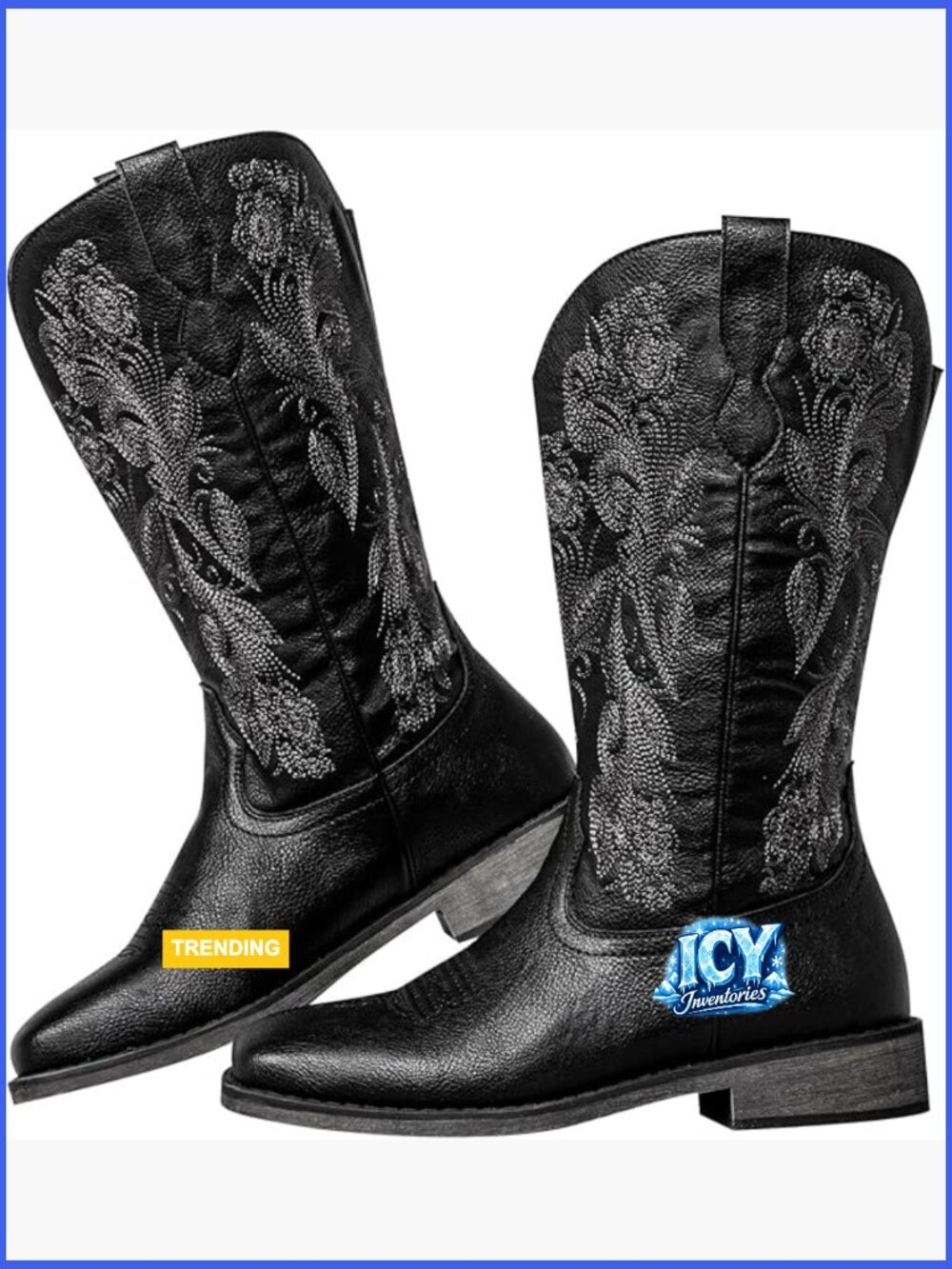 Wide Calf Cowboy Boots - Square Toe with Hidden Stretch Panel & Cushioned Insole